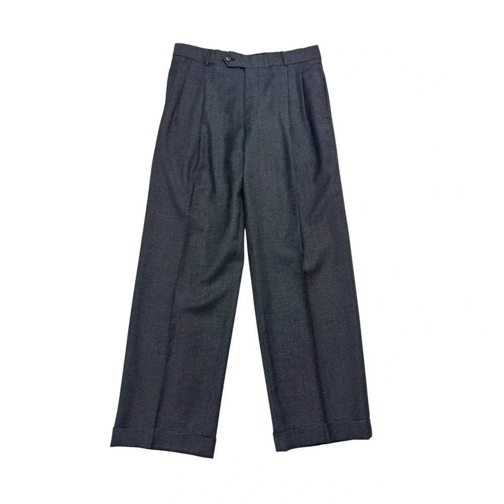 Jos A Bank 40R 32x30 Gray Black Micro Houndstooth 2pc Pant Suit Pleated Wool